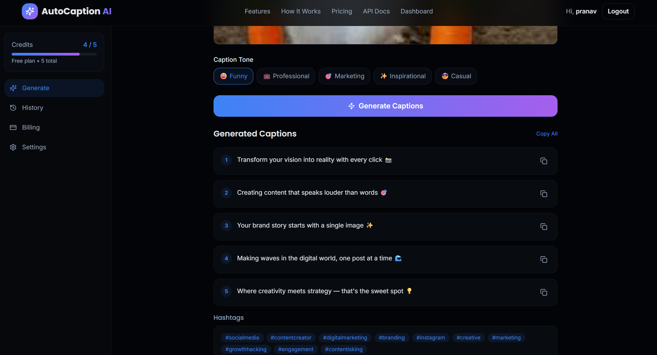 AutoCaption AI Social Media Caption Generator